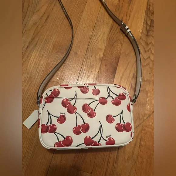 Coach Jamie Camera Bag In Smooth Leather Cherry Print Purse Crossbody NWOT - Picture 8 of 11